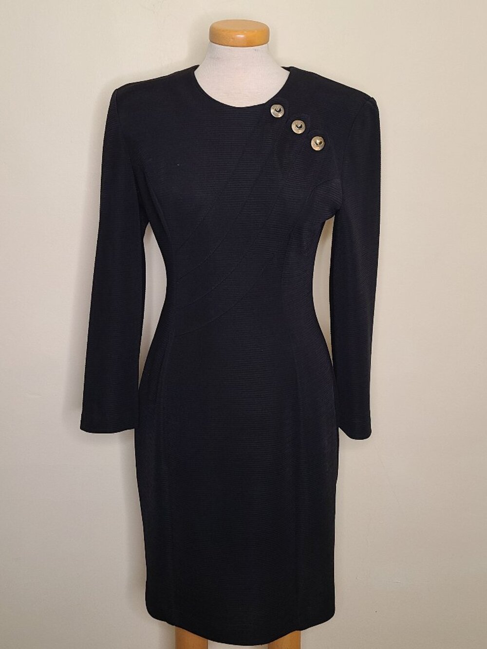 Vintage Joseph Ribkoff Petite Long Sleeve Elegant Fitted Black Dress - Sz 10